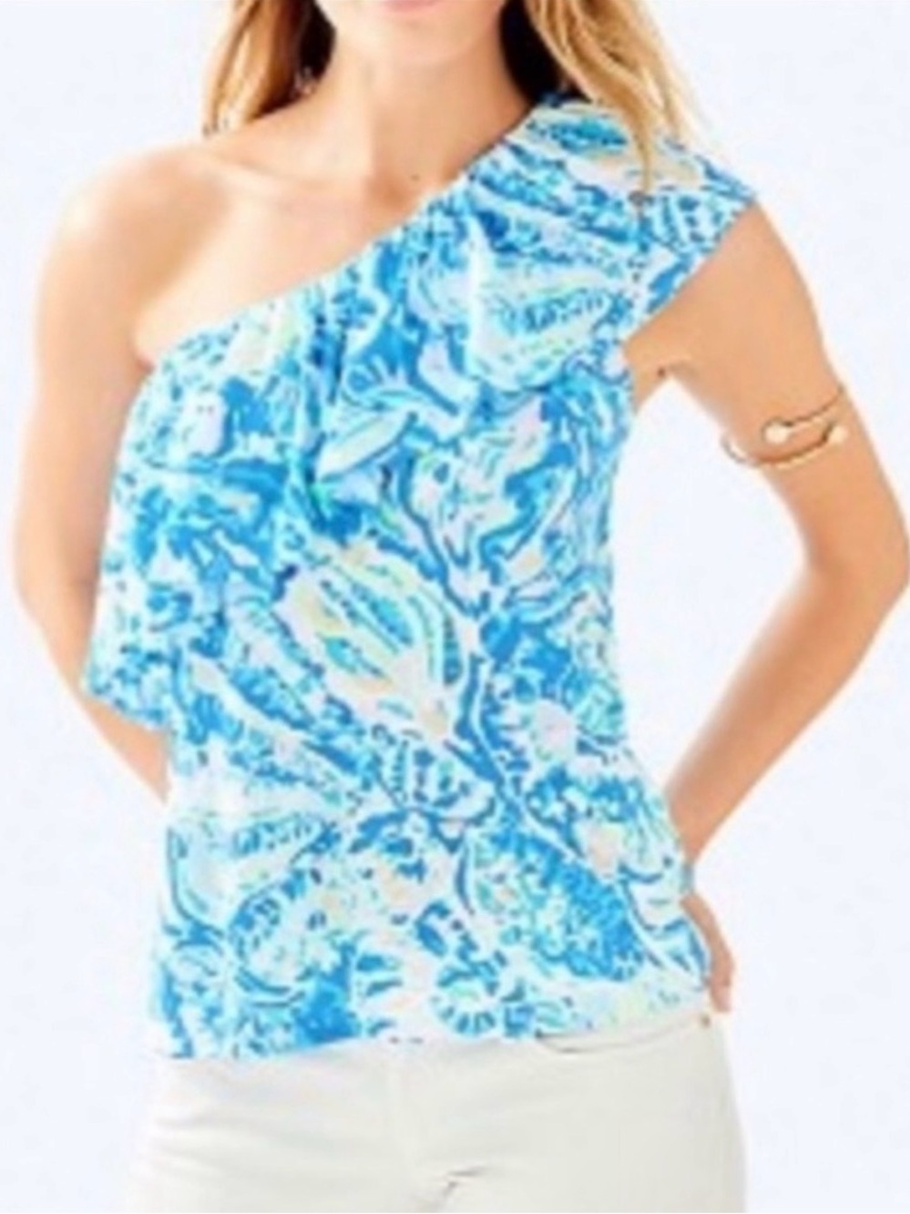 Lilly Pulitzer Blue and White One-Shoulder Floral Camisole